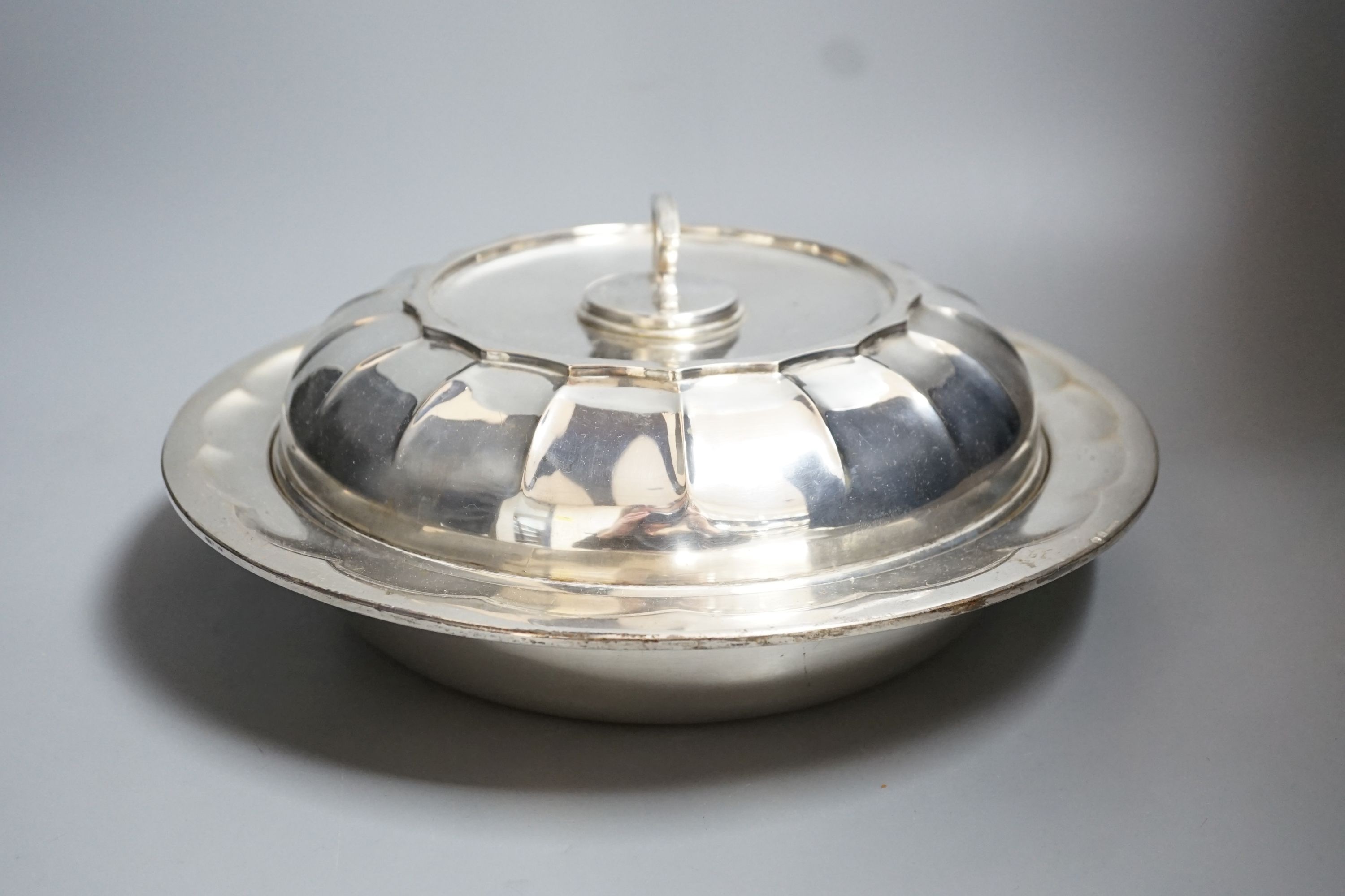 An Austro-Hungarian white metal chaffing dish and cover, by Seligmann, 30.4cm, 47.5oz.